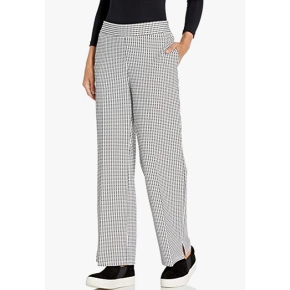 🆕 Nine West high rise wide leg knit gingham jacquard pull on pants black white - Picture 1 of 14